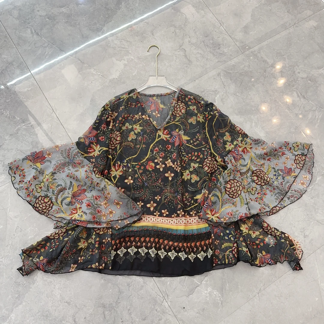 2025年春夏款百分百桑蚕丝印花新款高货夏季衬衫国风复古小衫百搭