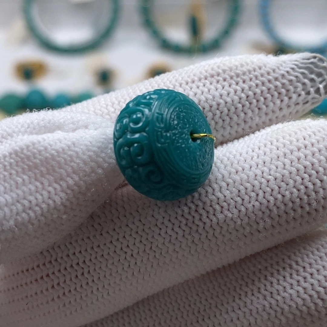 未镶嵌绿松石珠宝奇石回纹鼓珠16