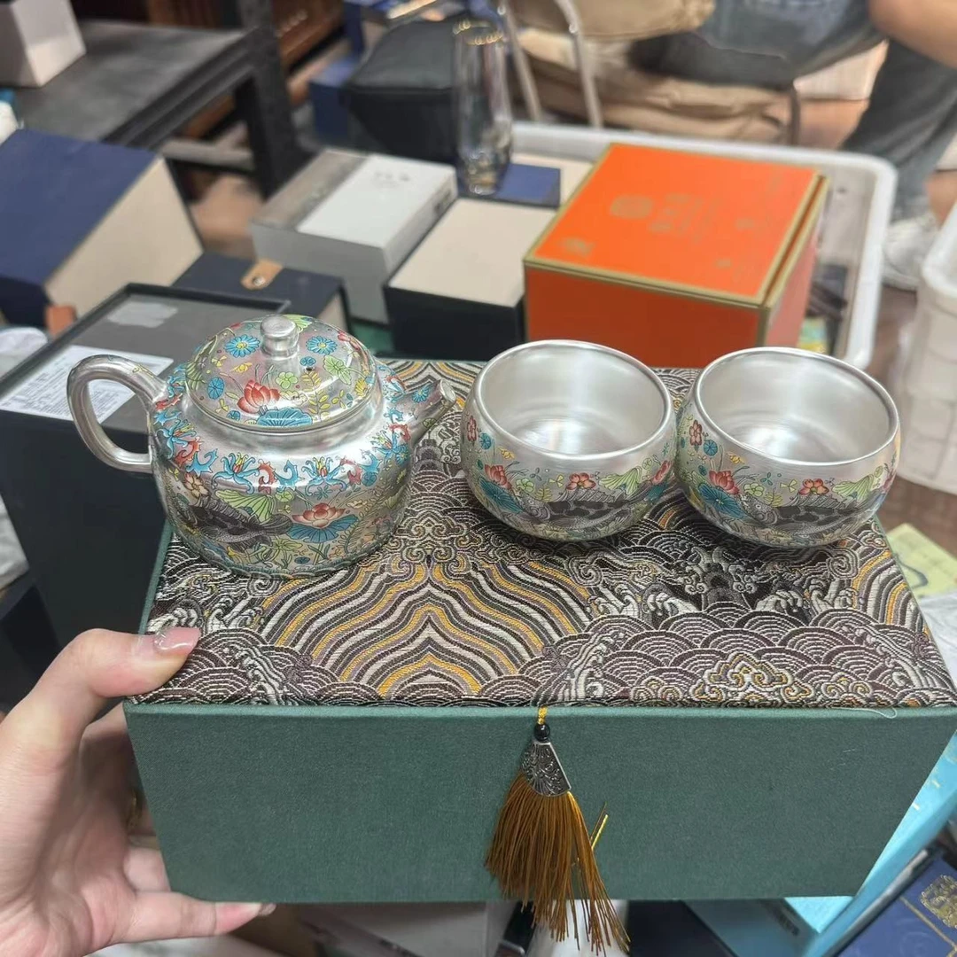 （胡子茶器）周鸿杰鎏银鱼藻纹壶套组 1658