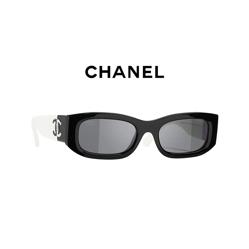 Chanel/香奈儿墨镜女新款时尚黑白拼色双C大logo窄框太阳镜CH5525