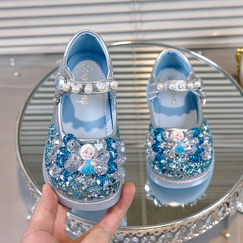 女童水晶公主鞋2025春季新款软底小女孩单鞋宝宝艾莎鞋子儿童皮鞋