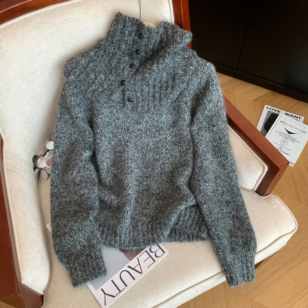 慵懒风毛衣叠加围脖保暖两件套女秋冬高级感气质显瘦长袖网红针织