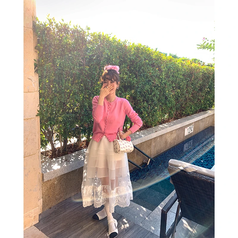 【泡沫之夏】欧根纱蕾丝拼接半身裙女春仙女蓬蓬裙4080