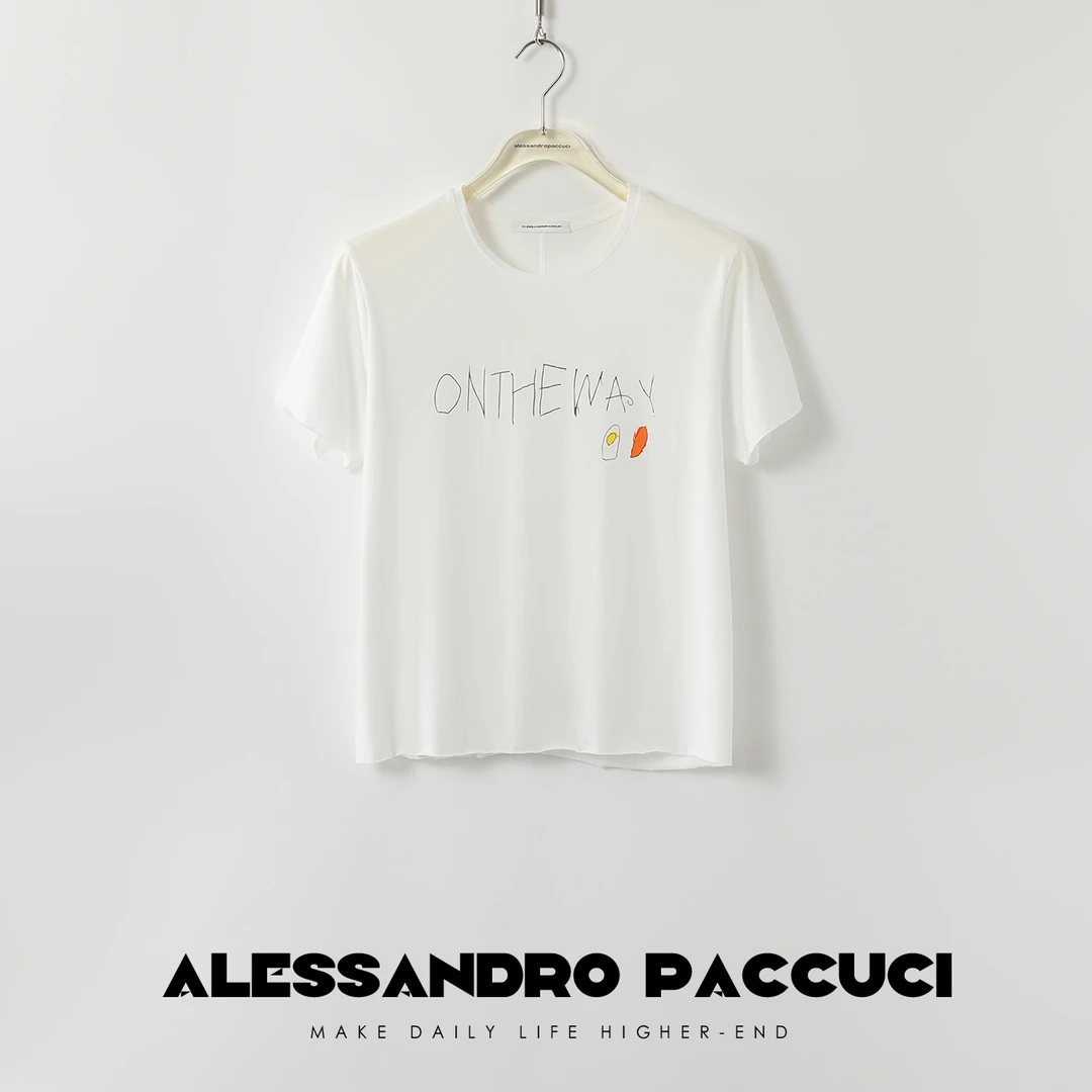 AP洛哥42081TT【生态纯棉】字母印花圆领时尚白色短袖T恤2024夏