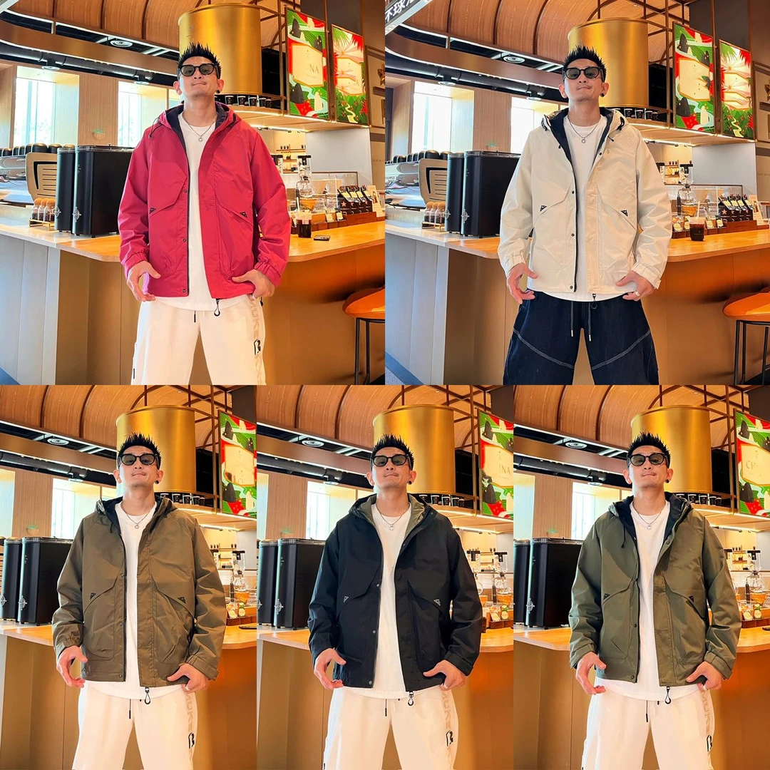 山系户外纯色个性潮流时尚休闲男士秋季百搭新款连帽抽绳设计夹克