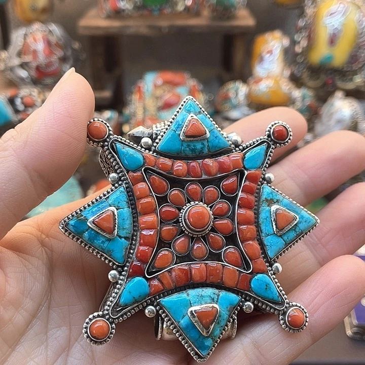 花岗岩吊坠925银坤尼泊尔手工制作