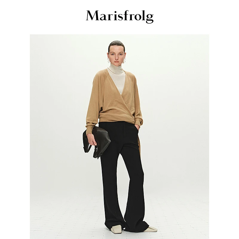 Marisfrolg玛丝菲尔25百搭春季新品黑色百搭微喇裤裤子A1FZ10165