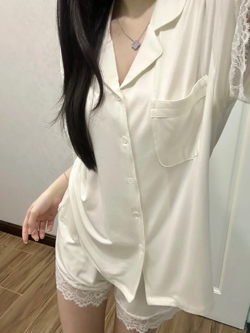 【DMXJ大梦想家】甜美纯欲纯色蕾丝花边睡衣女2025夏新款居家服套装