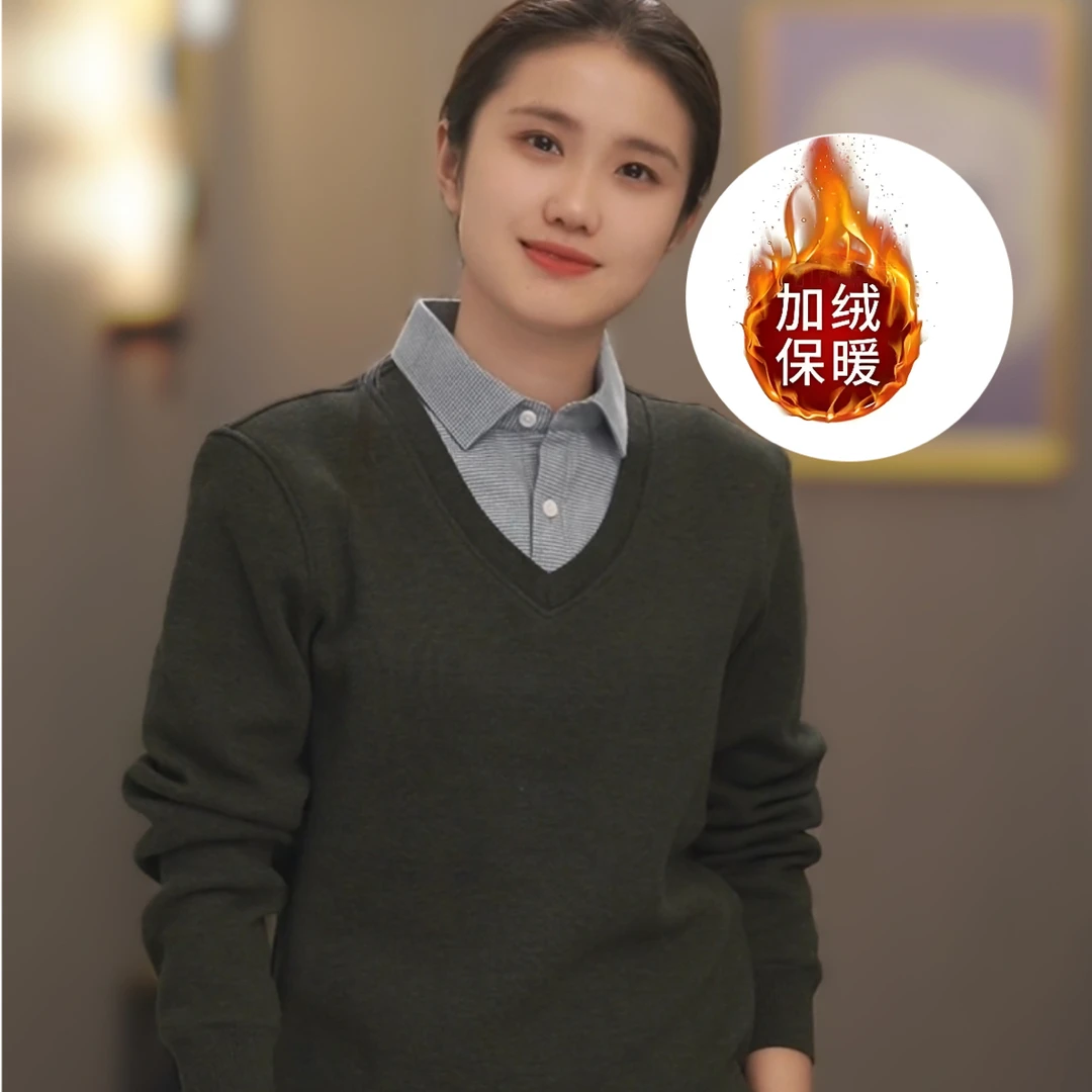 2025秋冬羊绒假两件男装毛衣男士加绒加厚冬季长袖衬衫领保暖百搭