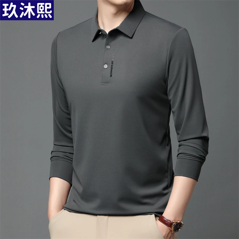 高端男士Polo衫2025春秋季新款男装商务休闲翻领长袖t恤男打底衫