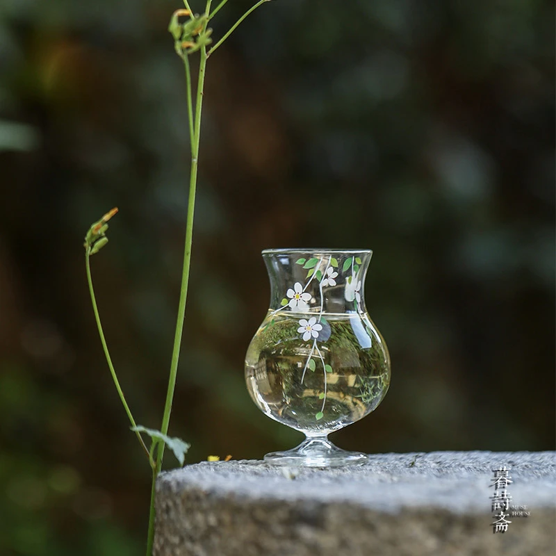 暮诗斋玻璃主人杯日式小茶杯加厚耐热品茗杯水晶高脚茶杯家用