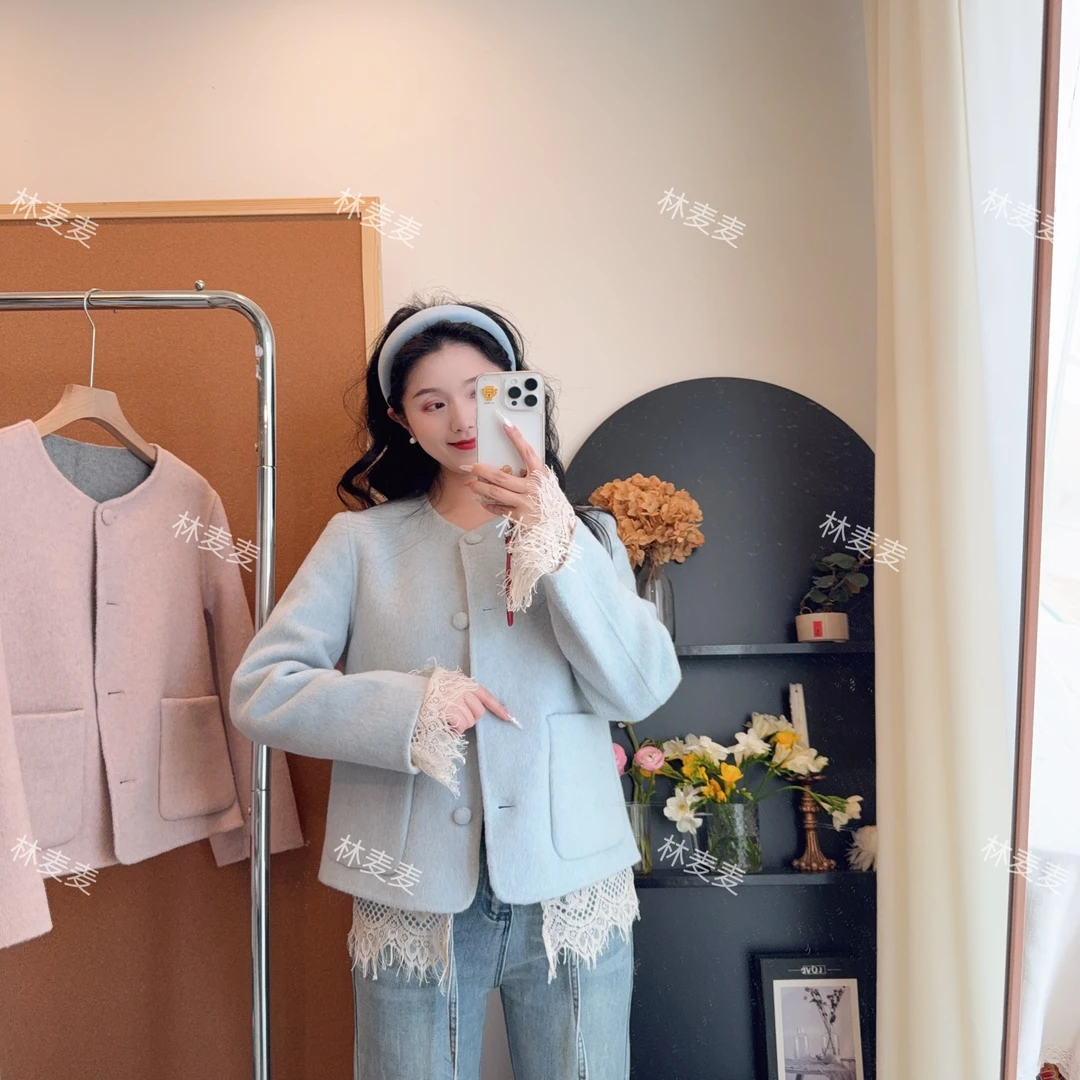 林麦麦【春日欧若风】（两面可穿）春款小香风双面呢绵羊毛大衣