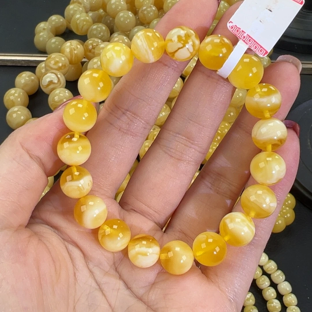 琥珀未镶嵌手链11.7金瓷白