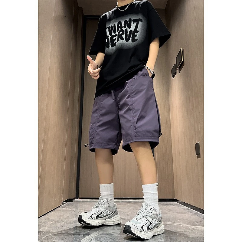 美式潮流工装短裤男夏季休闲加肥加大码宽松百搭帅气纯色五分裤子