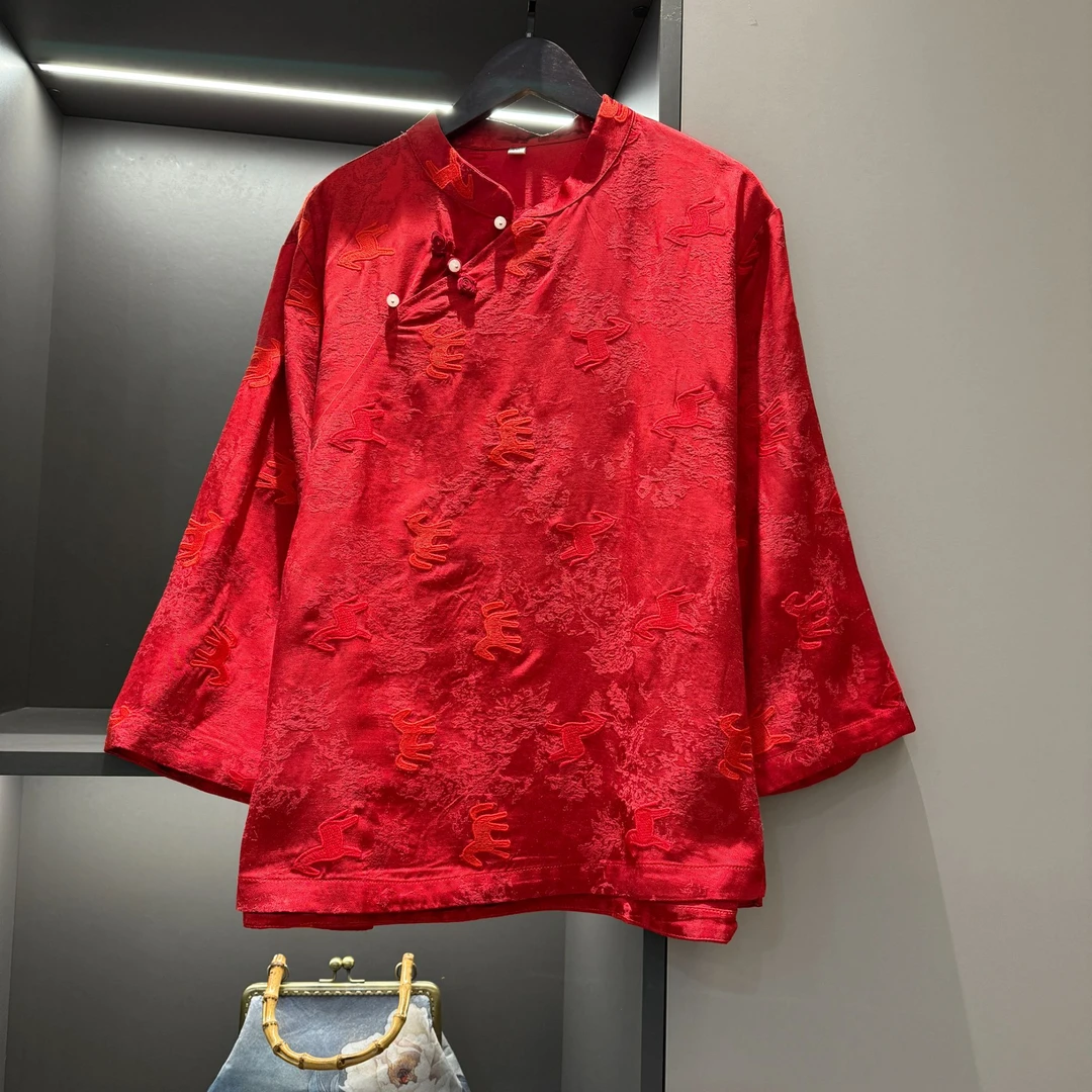 【顺意福马】中式上衣复古斜襟盘扣传统改良春季宽松气质上衣7392