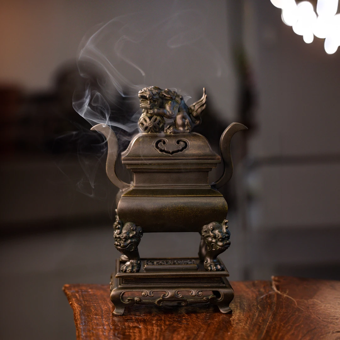 冠丞恭造【带座朝冠耳长方熏炉】纯铜香炉宣德炉熏香炉工艺品摆件