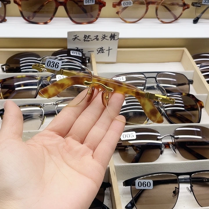 无框款纯天然水晶石头眼镜