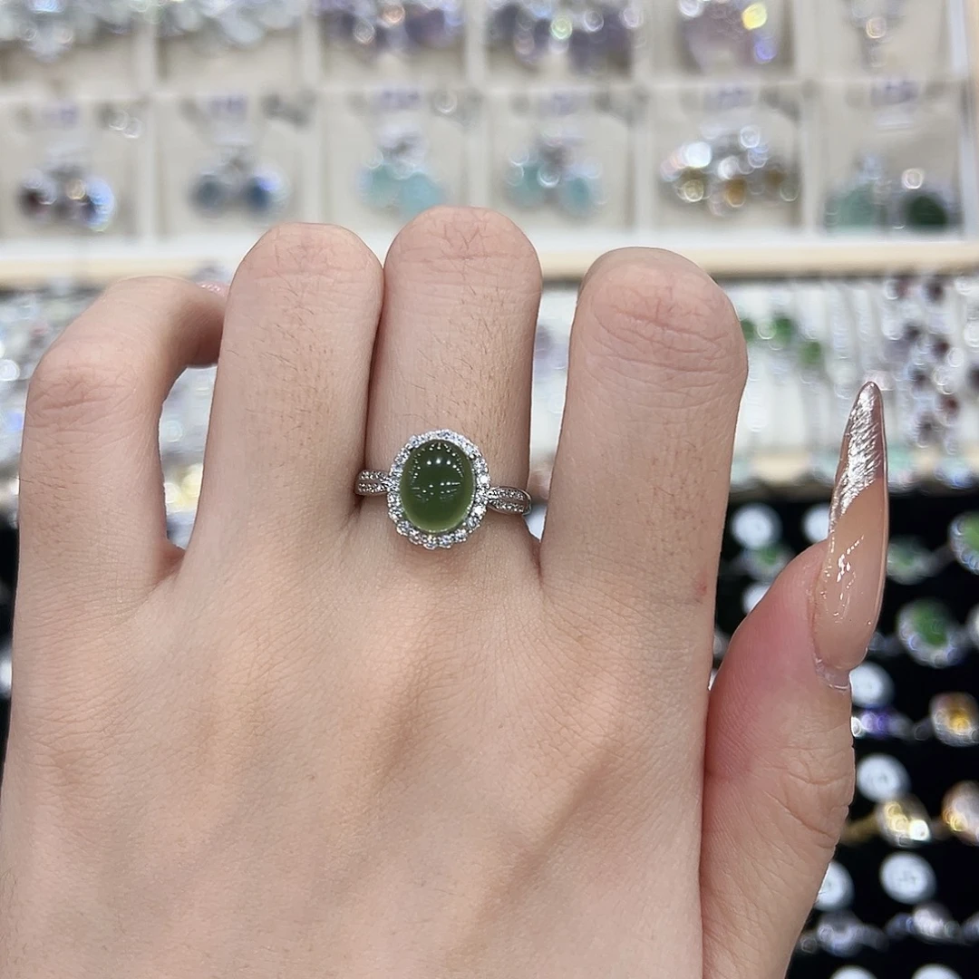 岫玉银S925镶嵌戒指