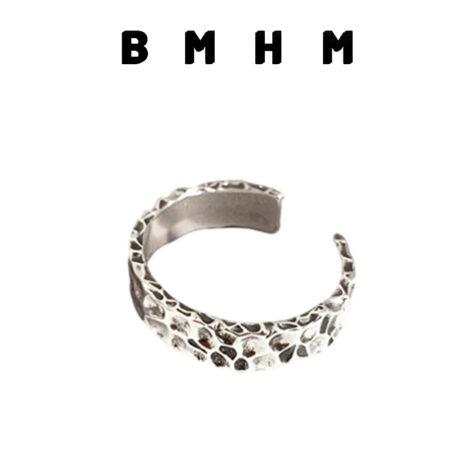 BMHM 钛钢戒指 欧美复古不规则凹凸面指环石纹戒指男女戒指气质