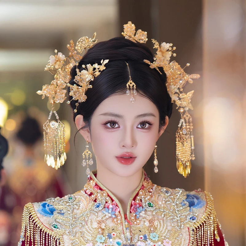 合金树脂婚庆饰品 新款中式新娘头饰香槟色秀禾服眉心坠发饰G0267