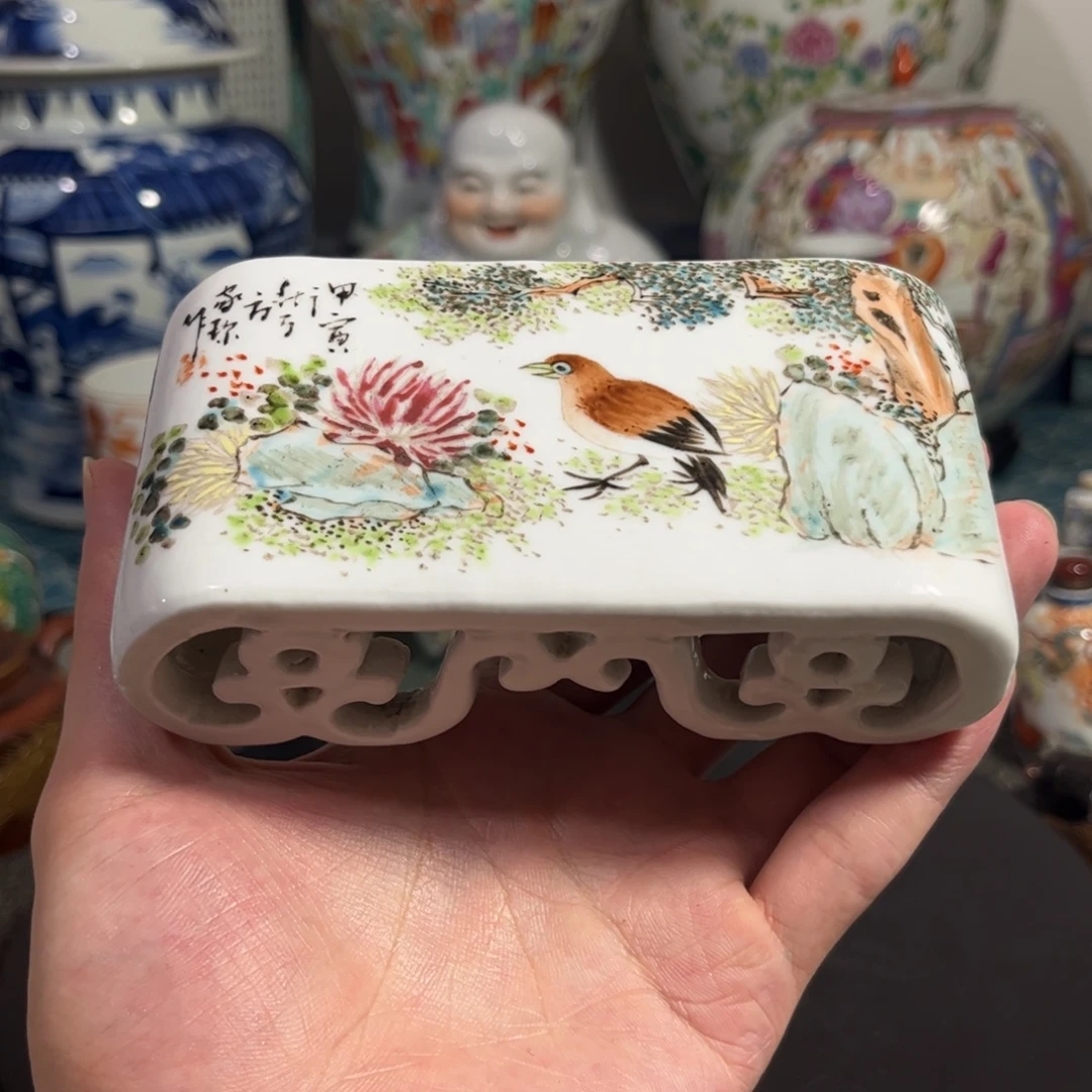 文房浅降彩花鸟臂搁