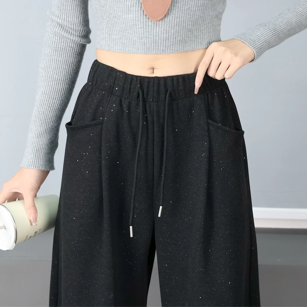 【2025】春夏款上银河弯刀裤阔腿女带亮片宽松直筒百搭垂感显瘦高腰