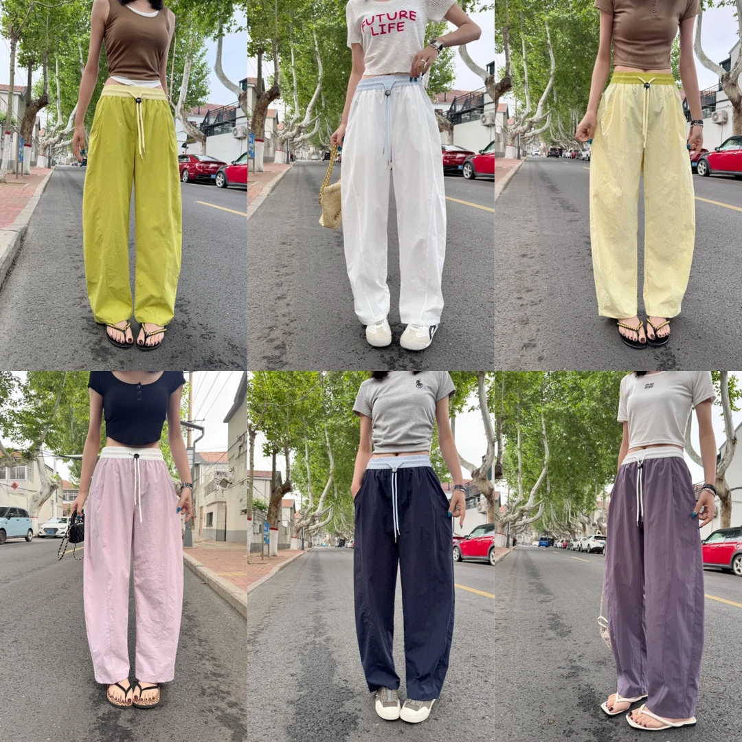 （杜思蒙服饰）0752-“多巴胺调色板”撞色腰头设计字母抽绳休闲裤