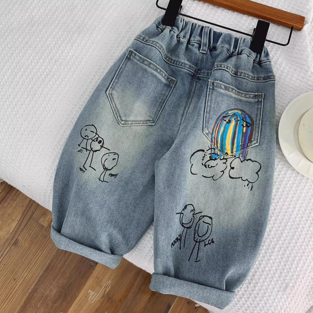 儿童宽松牛仔裤春秋2025男童软牛仔裤宝宝百搭休闲薄款长裤女小童