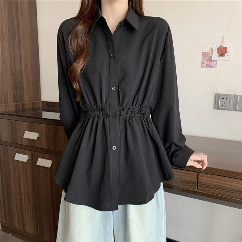 大码领长袖港风收腰衬衫春秋2025新款女装胖洋气减龄上衣小众时尚