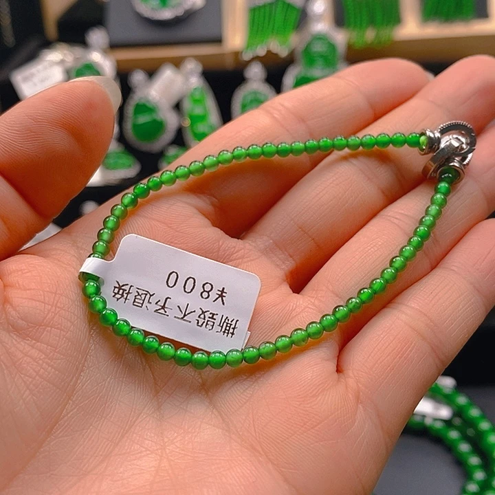 翡翠未镶嵌耳饰天然A货翡翠手链卡3