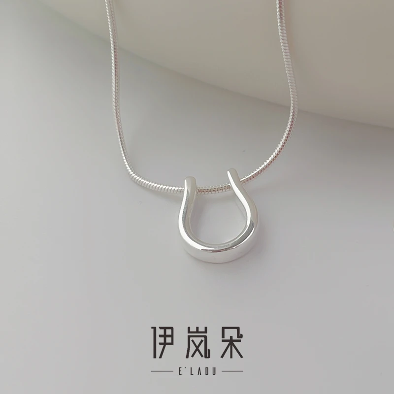 坠链均925银 伊岚朵【设计师】几何U型项链｜女性高知大码通勤蛇骨链