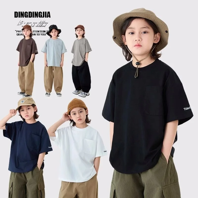 童装男童短袖2025新款刺绣儿童T恤春季男孩半袖男宝上衣