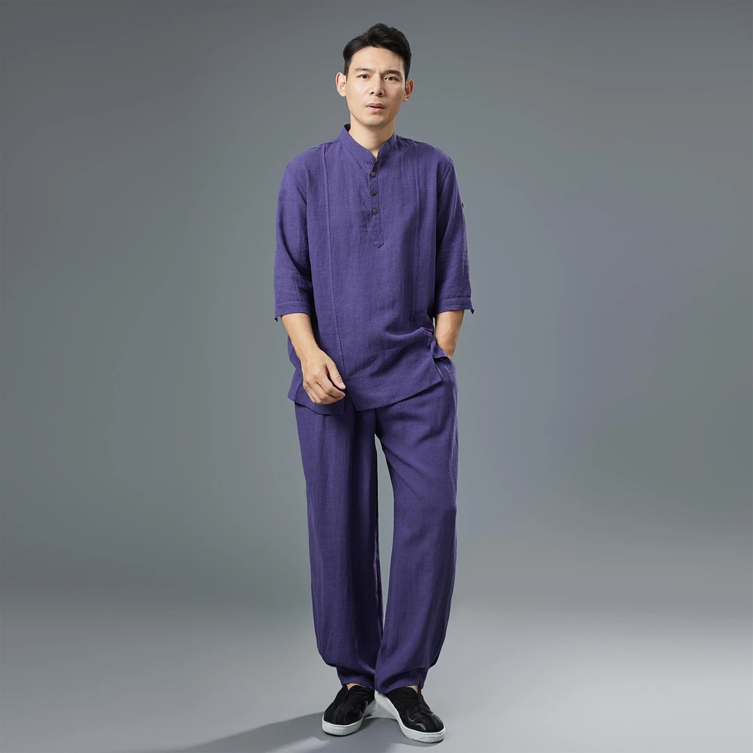 夏季苎麻天丝套装凉感透气复古休闲国潮新中式宽松佛系禅意唐装