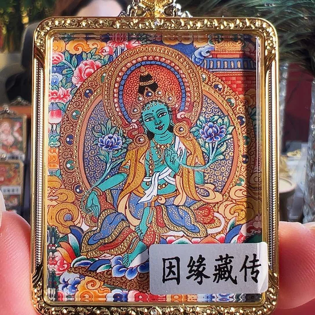 吊坠纯手绘唐卡绿度母