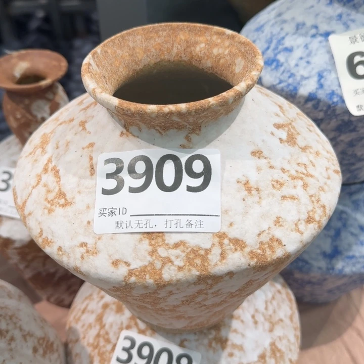 瓷片景德镇高温花器编码3909高17口6默认无孔