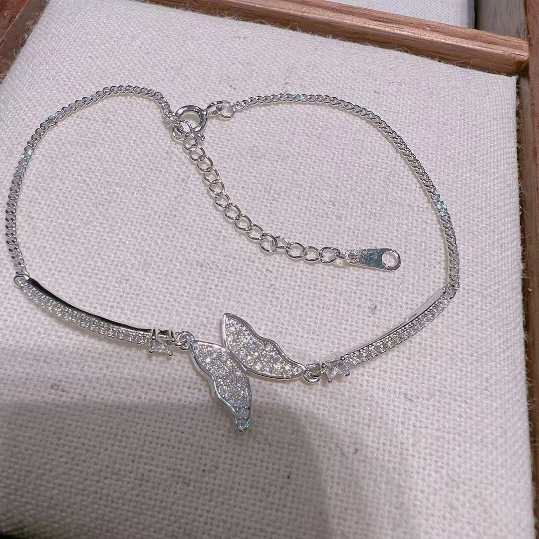 925银手链 旺莱 907 微镶满钻蝴蝶满钻弯圈手链J87587108 凤选