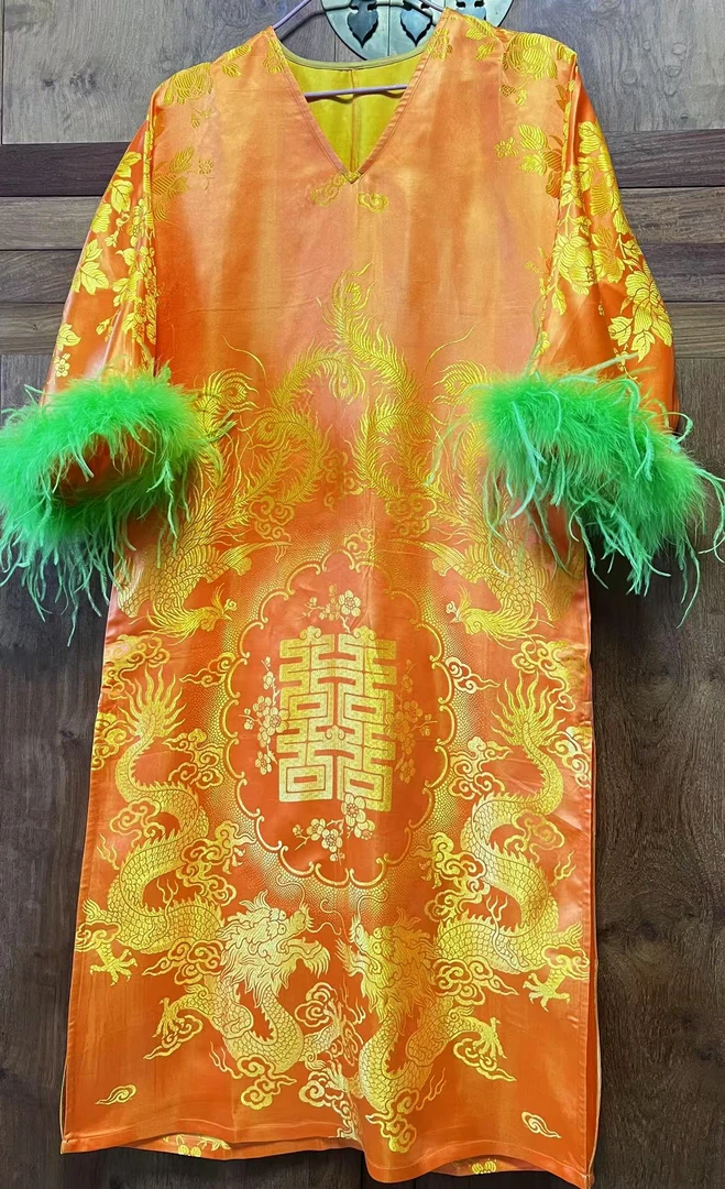 绝版老软锻龙凤送喜题材裙长118 胸围110