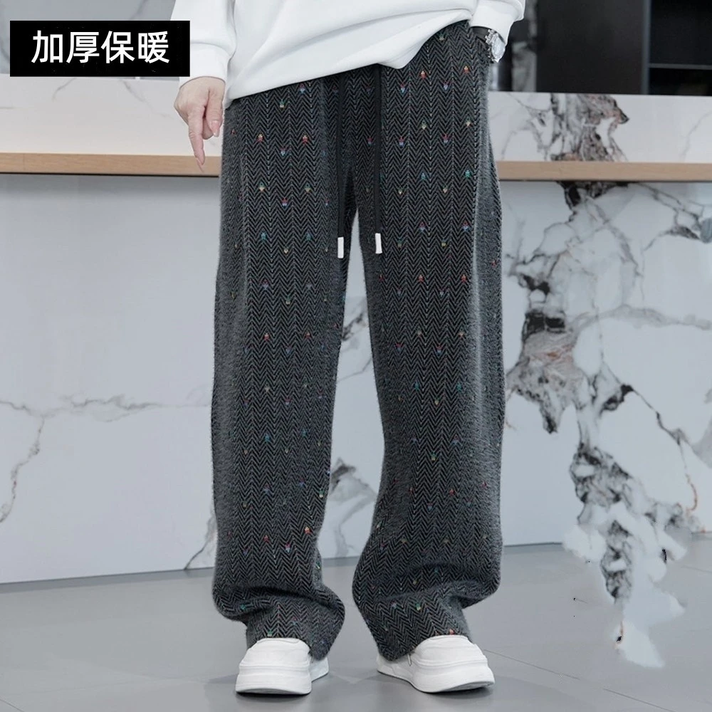 秋冬款重磅加厚百搭绒面潮流直筒休闲裤男士时尚宽松垂感阔腿长裤