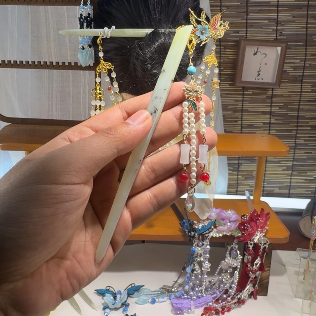 蛇纹石玉合金发饰
