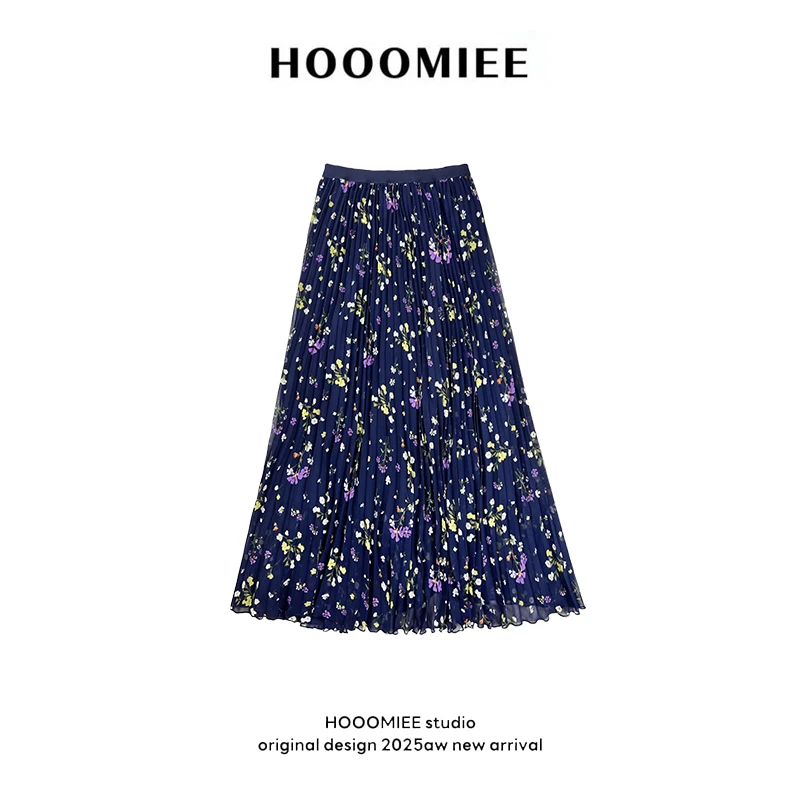 Hooomiee复古淡雅雏菊碎花不规则高腰女士半裙LG037