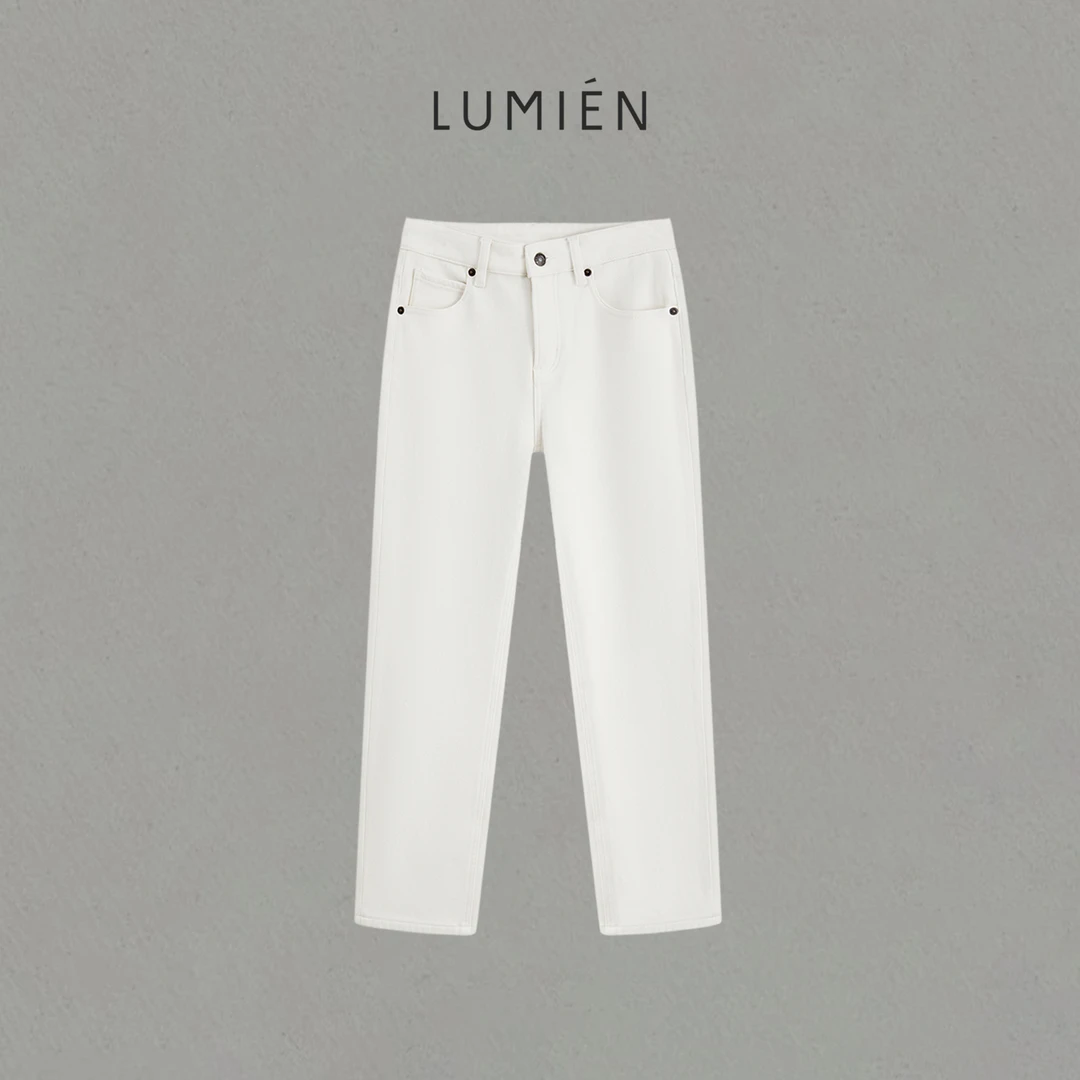 【LUMIEN 新品】白色直筒百搭休闲加绒牛仔裤修身长裤LX5JKK216