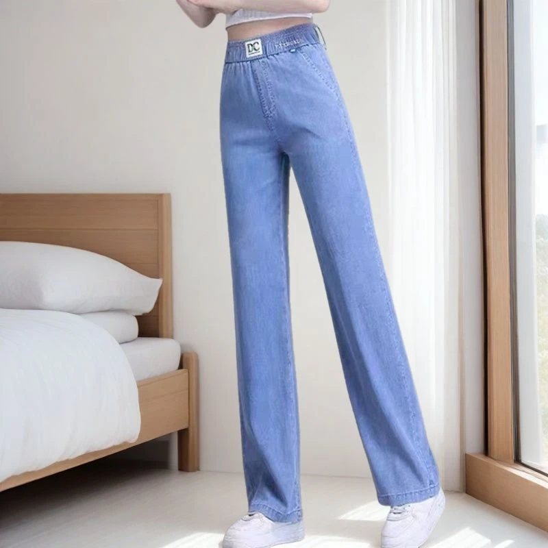 夏季天丝牛仔裤女薄款2025新款高腰宽松垂感休闲直筒裤子女裤