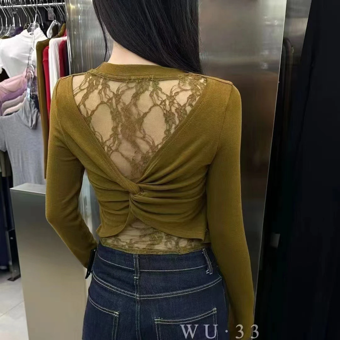 婷婷美美-VIP•订制款性感漏肩蕾丝后背上衣（8-8623）