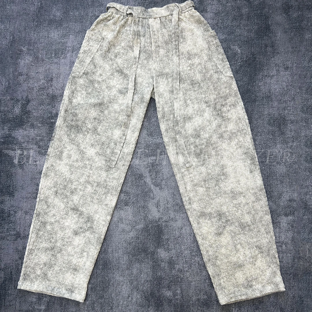 黑洞之眼  泡泡纱褶皱肌理感垂感复古水洗长裤宽松香蕉版型休闲裤