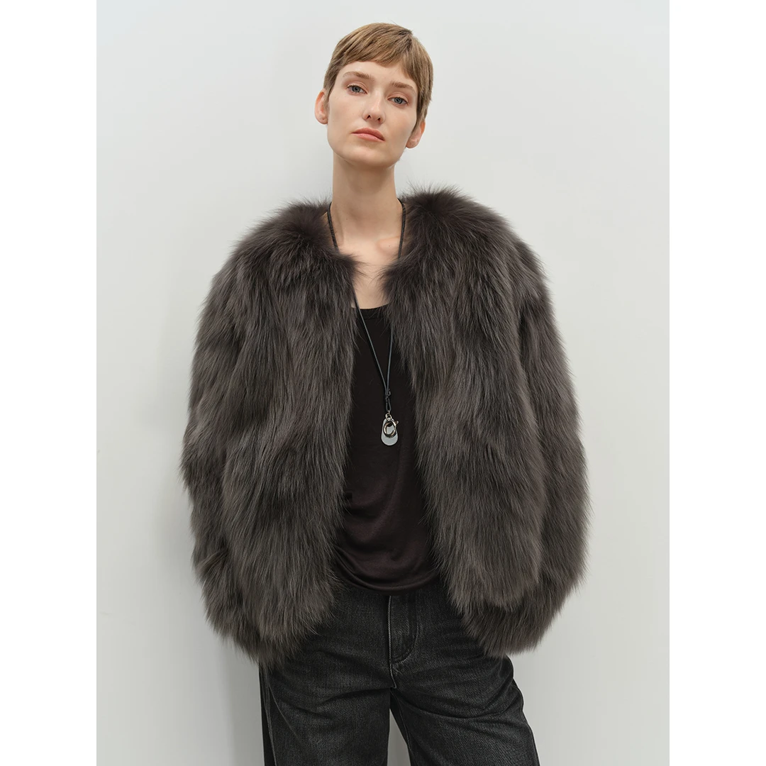 MSBEAST芬兰SAGA特种银狐坎毛染色静奢圆领皮草短外套冬丨梧桐花