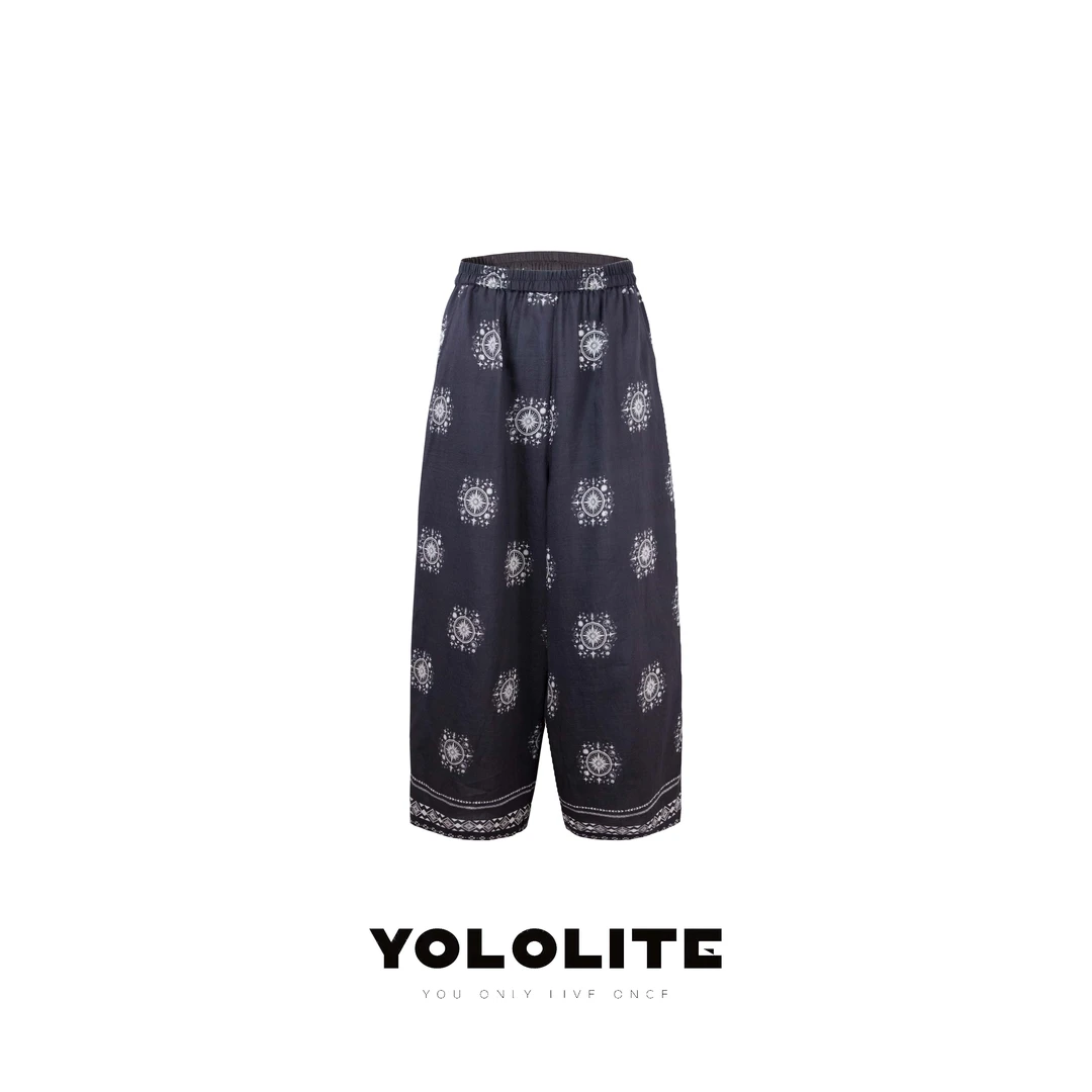 YOLOLITE【星芒】3057夏季新款波西米亚风百搭阔腿定位花九分休闲裤