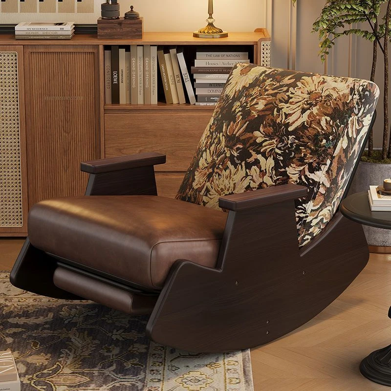 实木复古摇摇椅美式躺椅家用阳台中古风休闲椅单人沙发椅客厅懒人