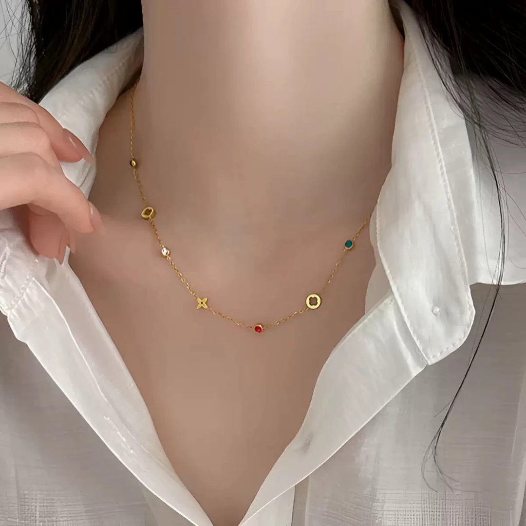 钛钢项链 （永不掉色）超仙幸运草彩色项链女轻奢气质设计感锁骨链