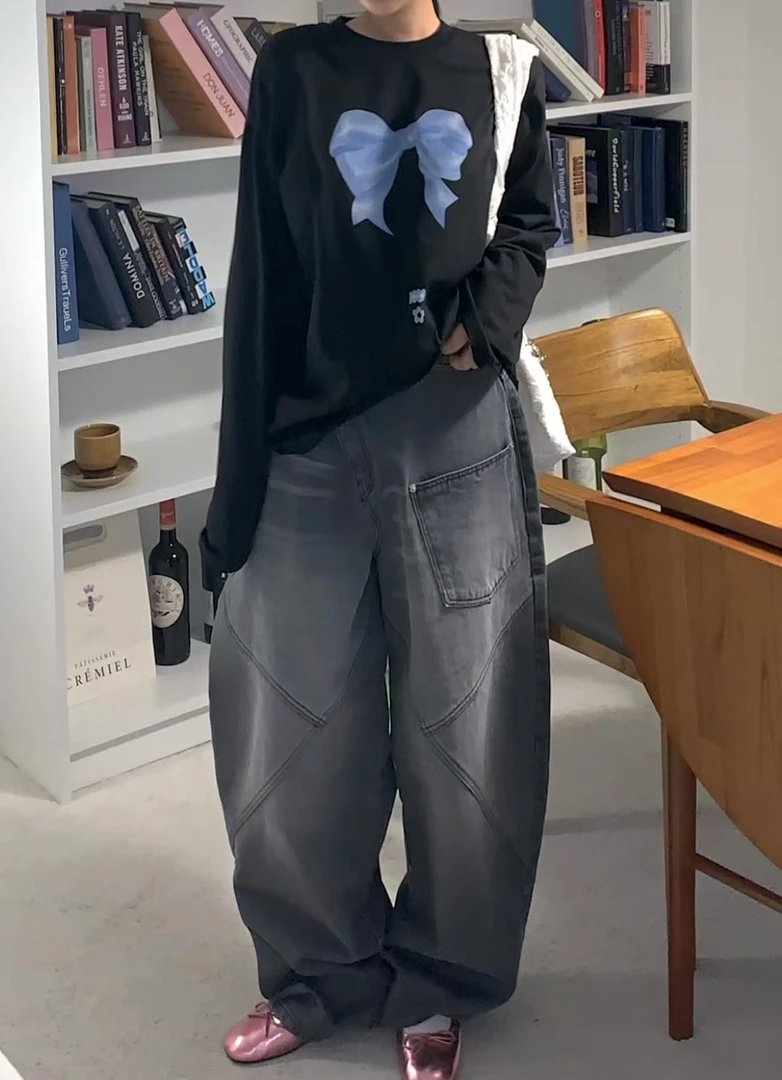 【no退no换】芳芳在韩国 东大门 水洗磨白工艺牛仔裤