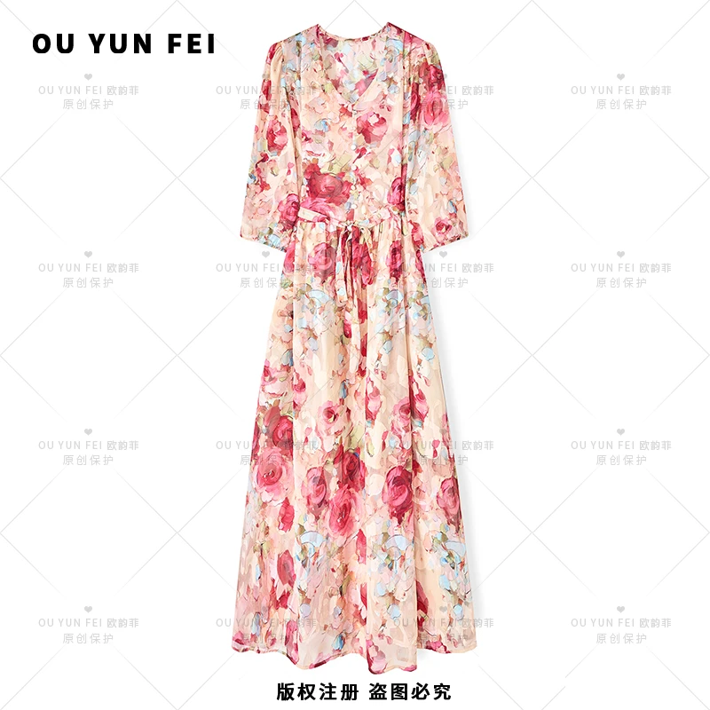 【百花齐放】高级感连衣裙女早秋新款显瘦穿搭时尚洋印花长裙F1820